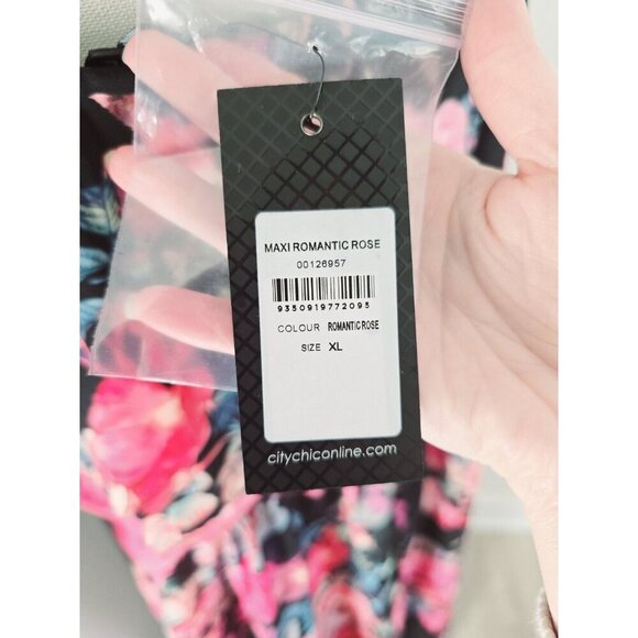 City Chic Romantic Rose Floral Strapless Faux Wrap Hi Low Maxi Dress 22 XL NEW - Picture 13 of 14